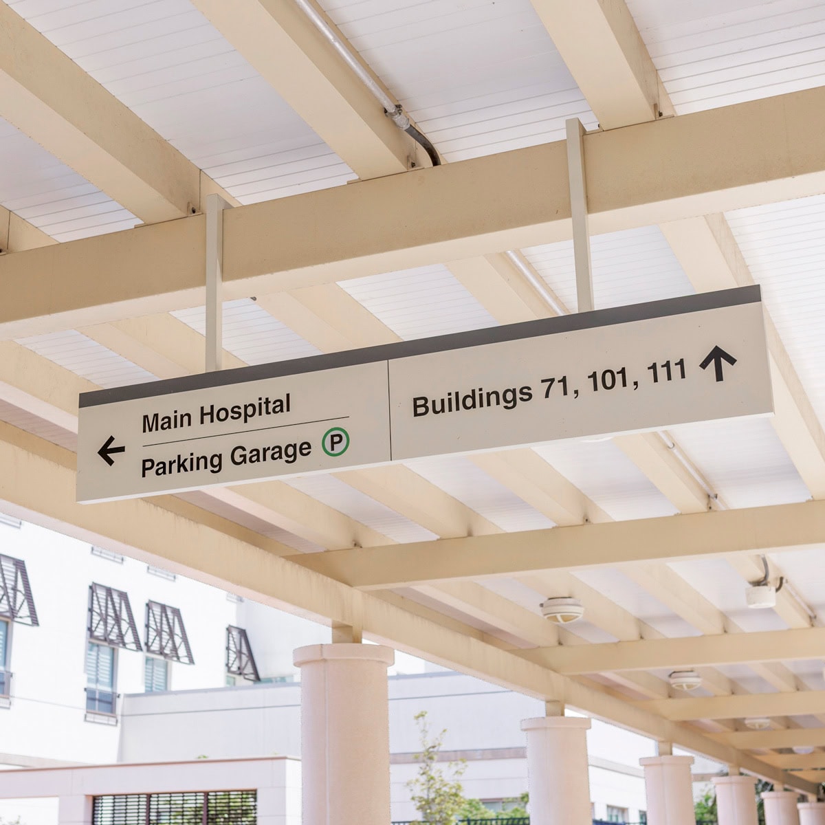 Exterior Overhead Pedestrian Sign at VA Bay Pines