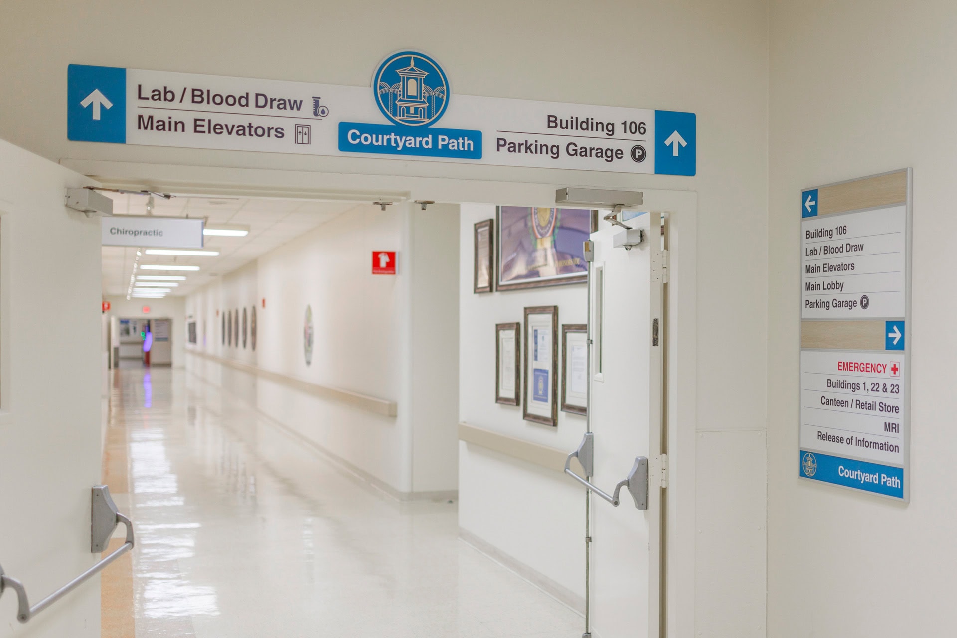 Interior Wayfinding Signs Highlighting Primary Path at VA Bay Pines